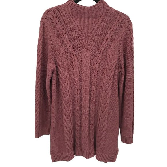 Denim & Co Mock Neck Cable Knit Pink Sweater PL - Picture 1 of 6